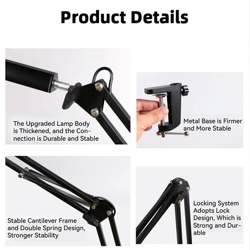 LED Folding Metal Desk Lamp Clip On Light Clamp Long Arm Dimming Table ...