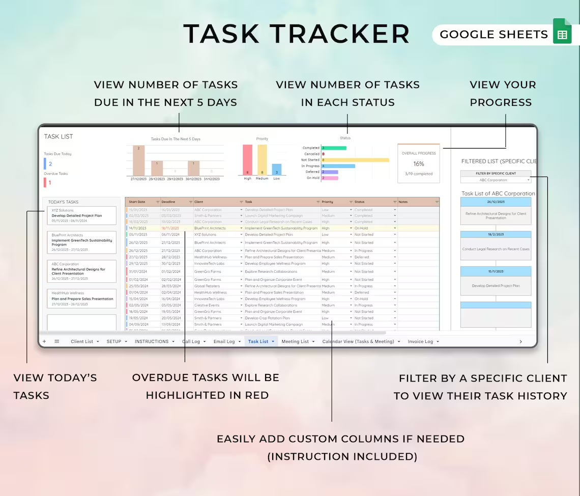 Client Tracker CRM Dashboard Small Business Template Google Sheets ...