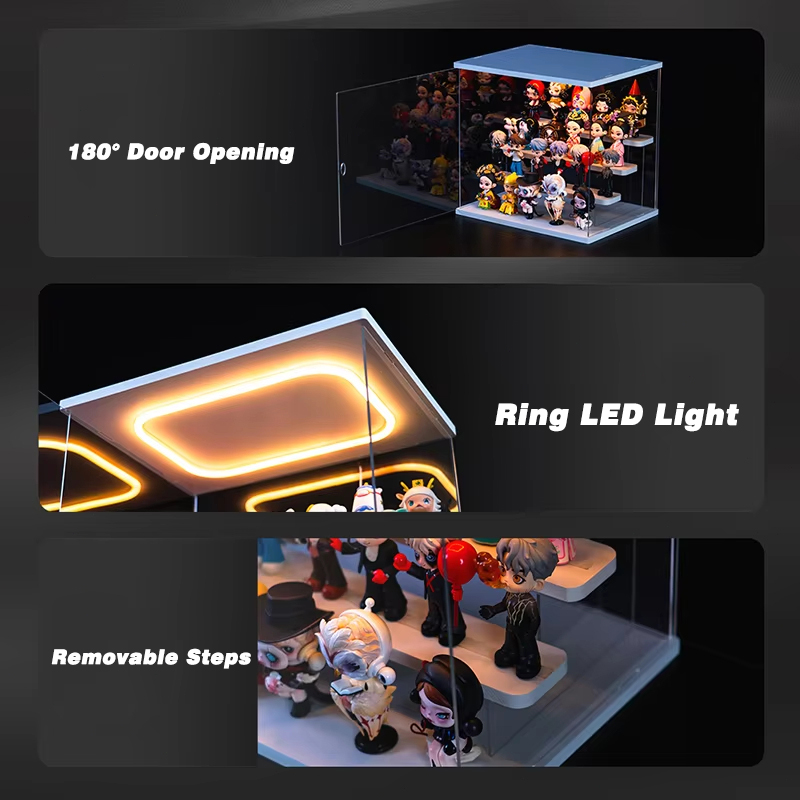 Display Box Clear Acrylic Display Case Stand with LED Light Storage Box ...
