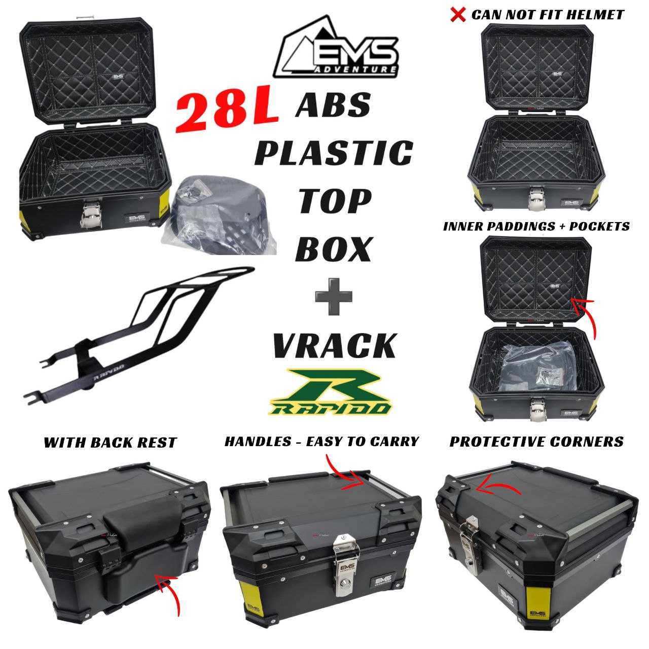 (YAMAHA FZ150I V3 NEW) EMS 28L 35L 45L Kotak Motosikal Top Box ...