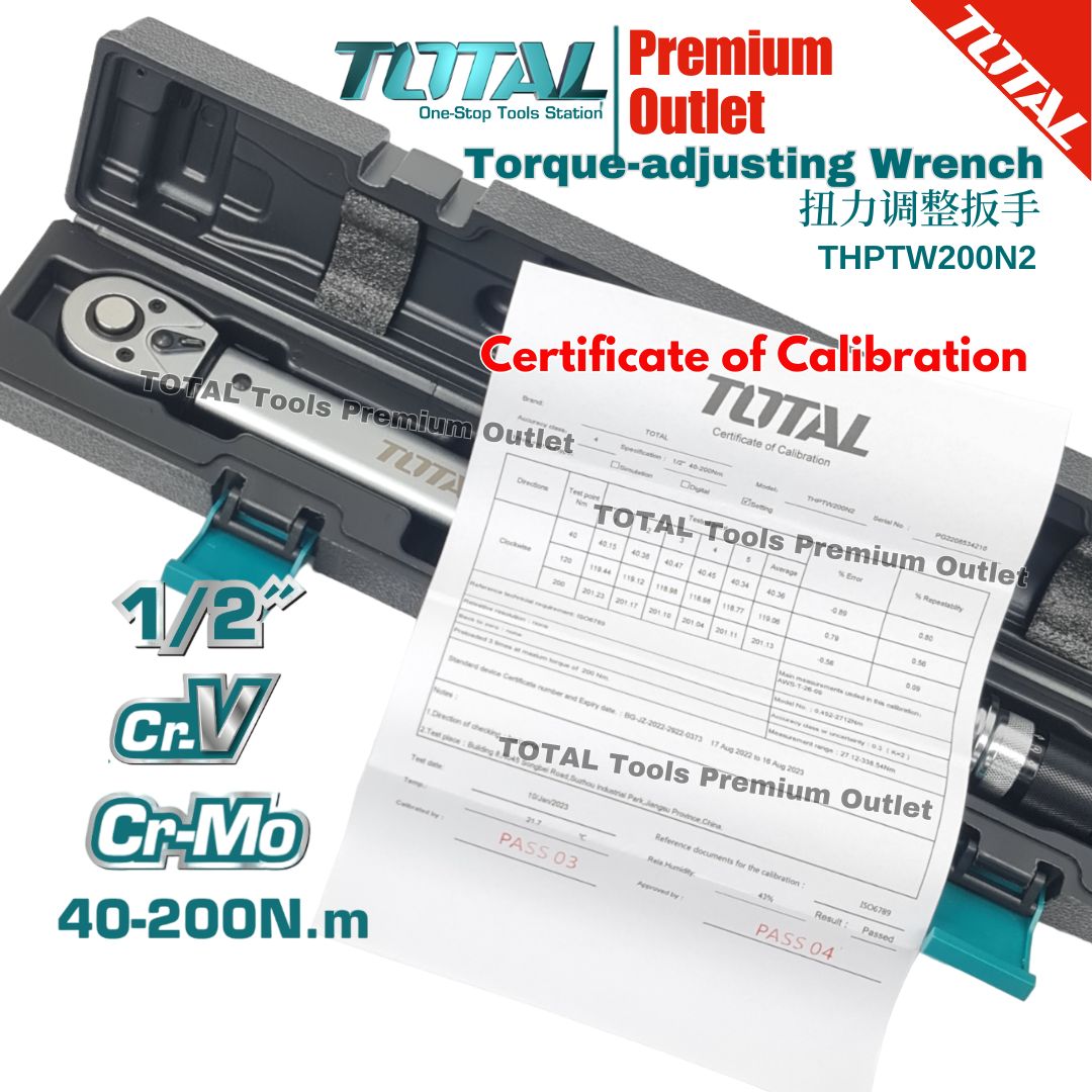 TOTAL Tools Adjustable Torque Wrench [ 1/2″/ 40~200Nm / 500mm ...