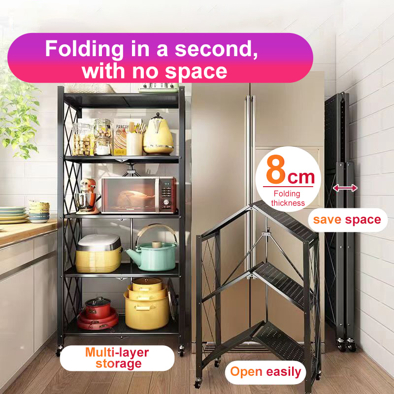 Foldable Storage Rack With Wheels Movable Trolley Rak Dapur Serbaguna ...