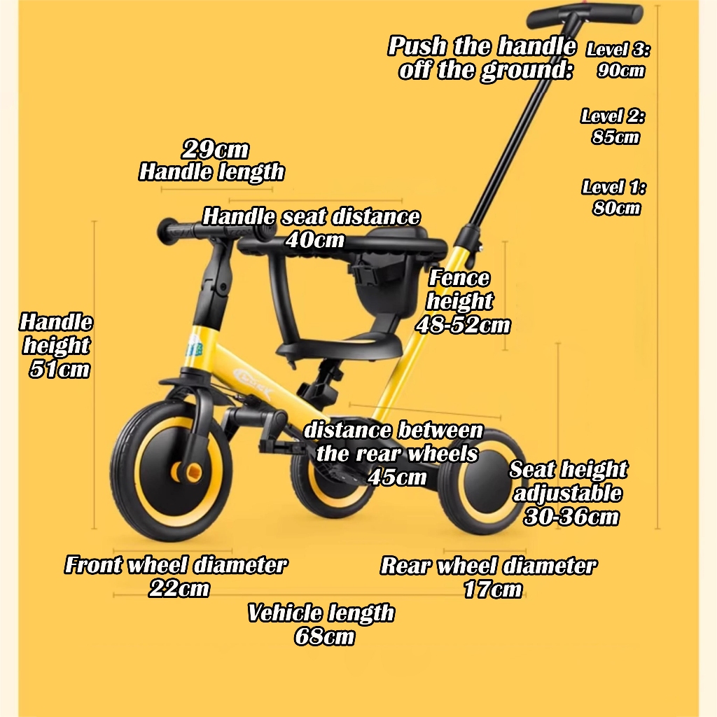 Kids Tricycle Max 60kg 3 Wheels Age 1-6 Bicycle Kids 4 IN 1 sliding ...