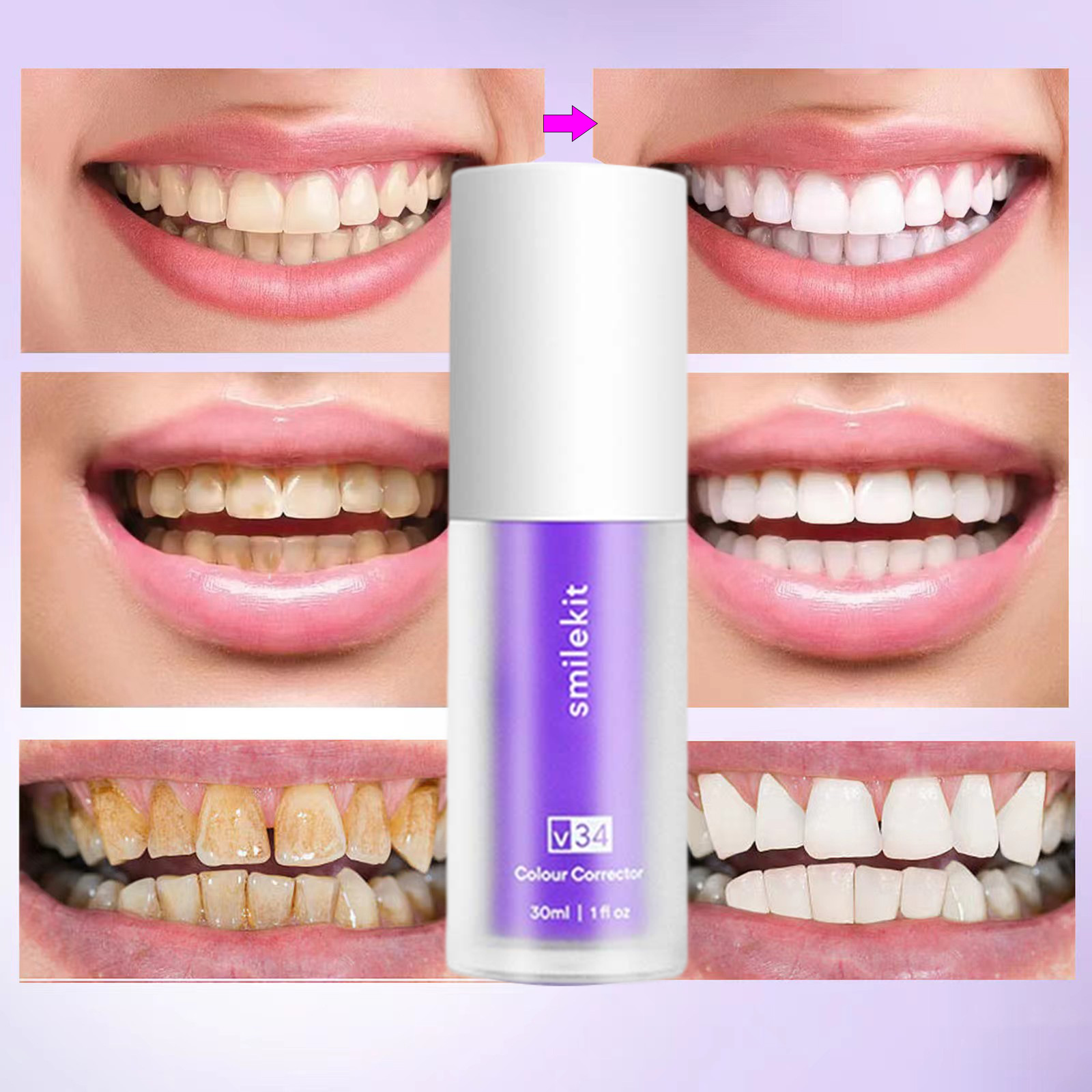 V34 Purple Whitening Toothpaste 30ml Remove Smoke Stain Remove Stains ...