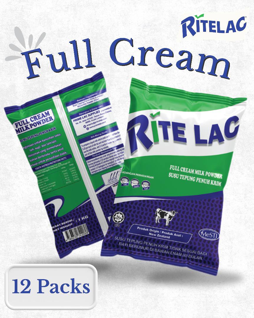 RITELAC Full Cream Milk Powder - Susu Tepung Penuh Krim ( 900g x 12 ...
