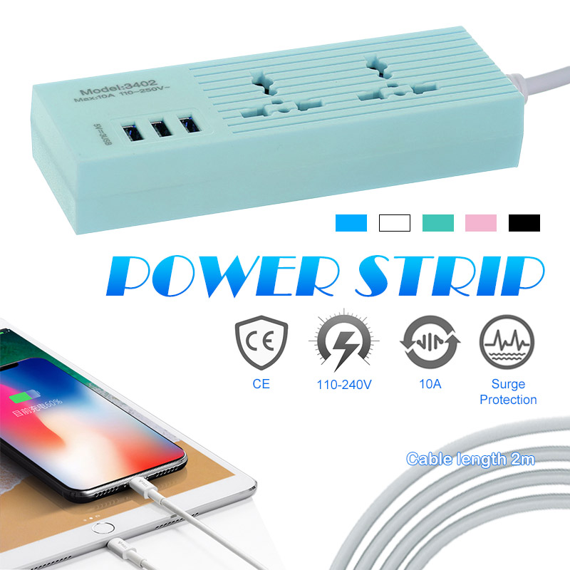 3USB 2Plug Power Socket Extension With USB Ports Cable UK Plug Adapter ...