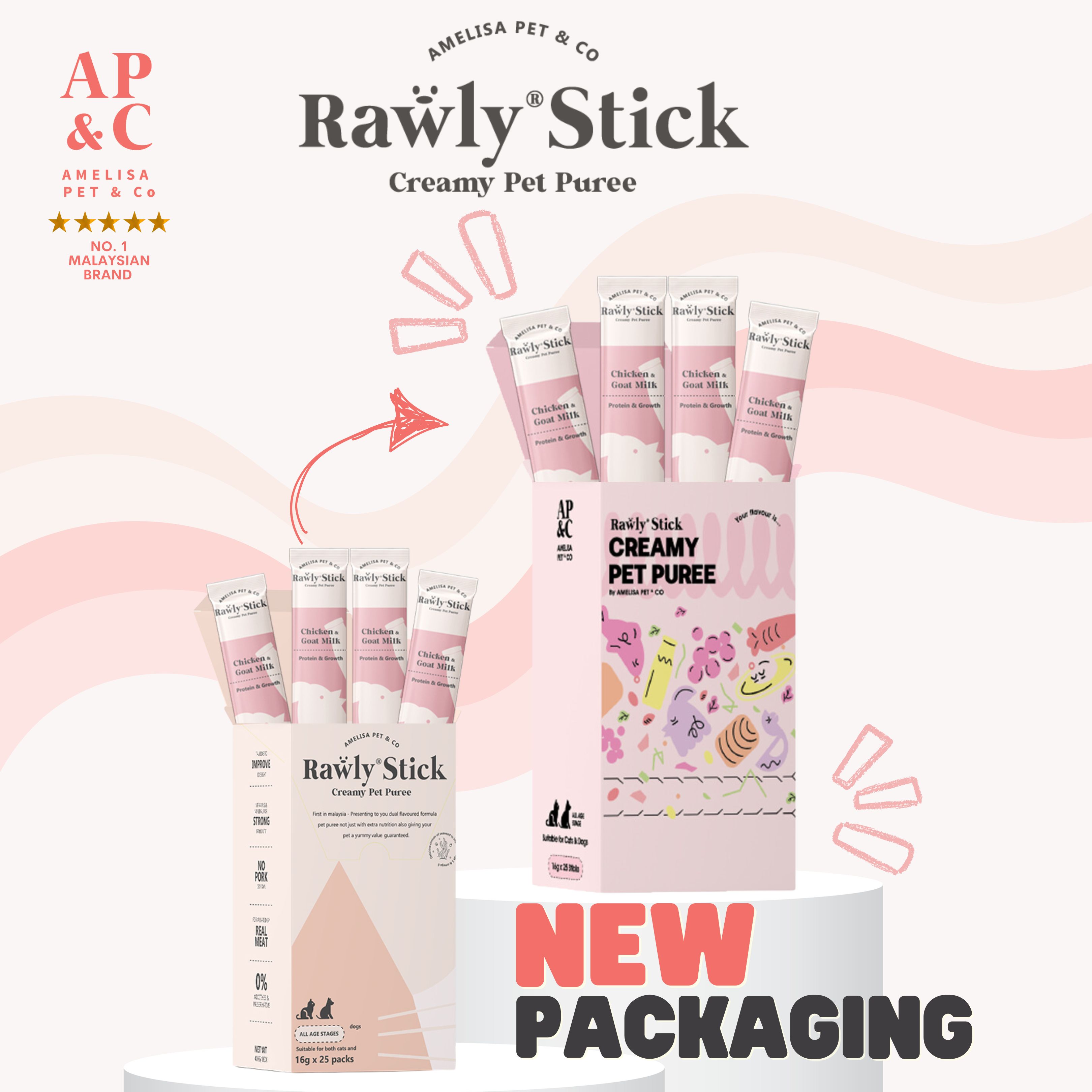 AP&C Amelisa Pet & Co. Rawly Stick Pet Puree (25 Stick/Box) , Rawly ...