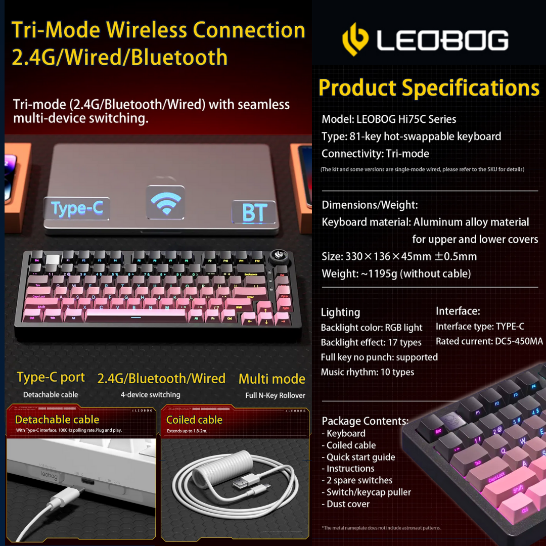 LEOBOG Hi75C PRO Customized Mechanical Keyboard 81 Keys Aluminum Alloy ...