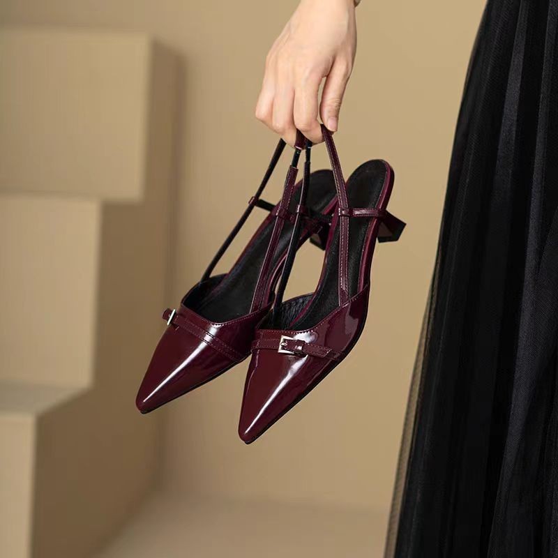 Heels For Women kulit Korea Retro Pointed Low Heel 2 Inches Claret ...