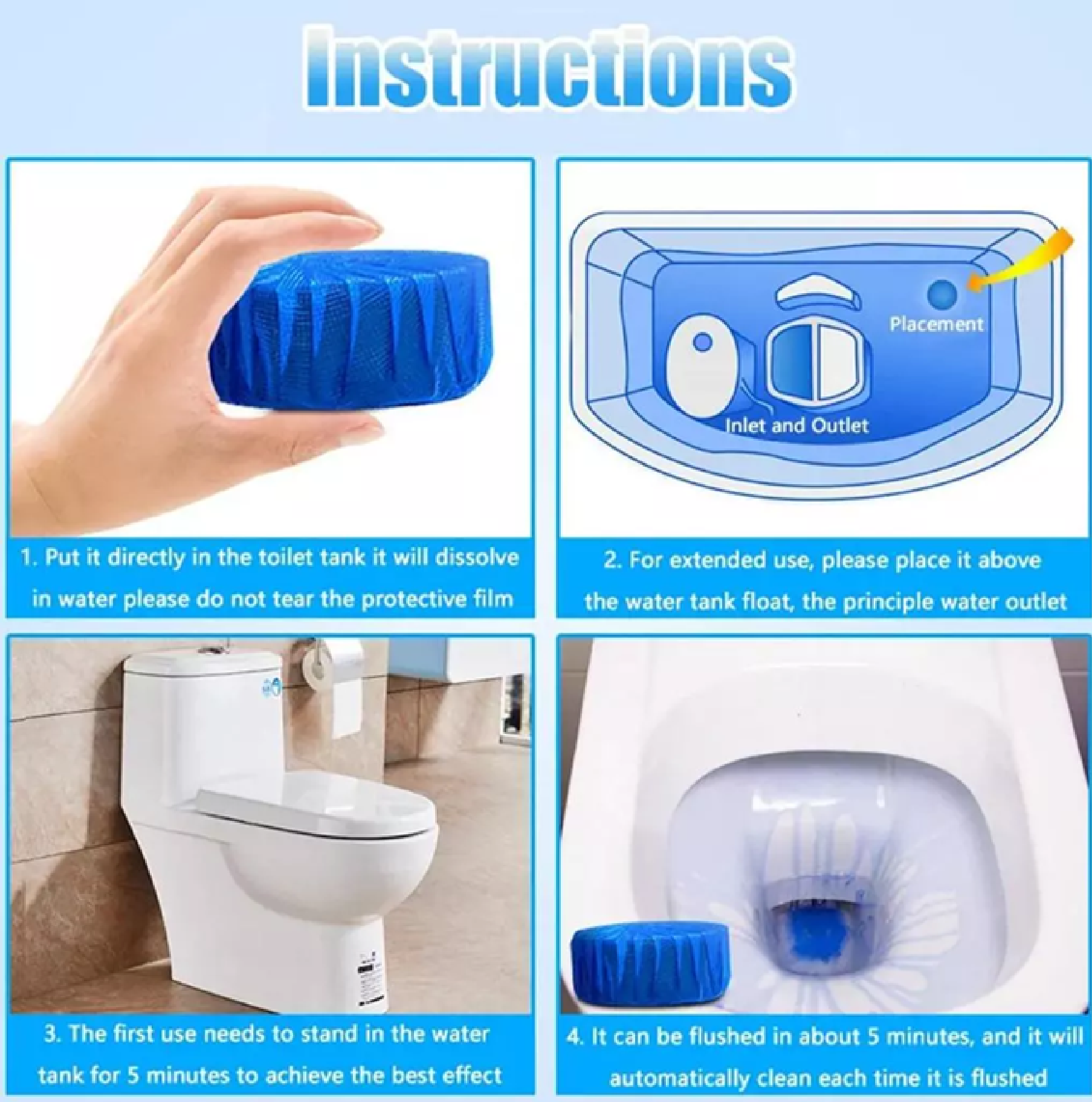 10pcs Magic Auto Toilet Cleaner | Blue Bubble Flush Technology ...
