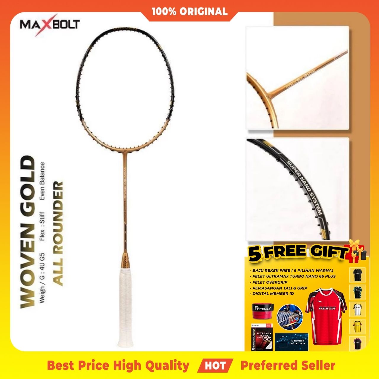 MAXBOLT WOVEN GOLD Badminton Racket Limited Edition | Raket Badminton ...