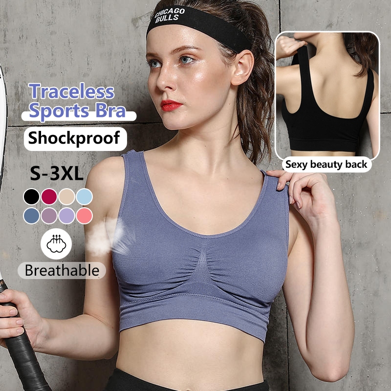 LS 8-colors Women Sport Bra Breathable Hollow Out Padded Plus Size S ...