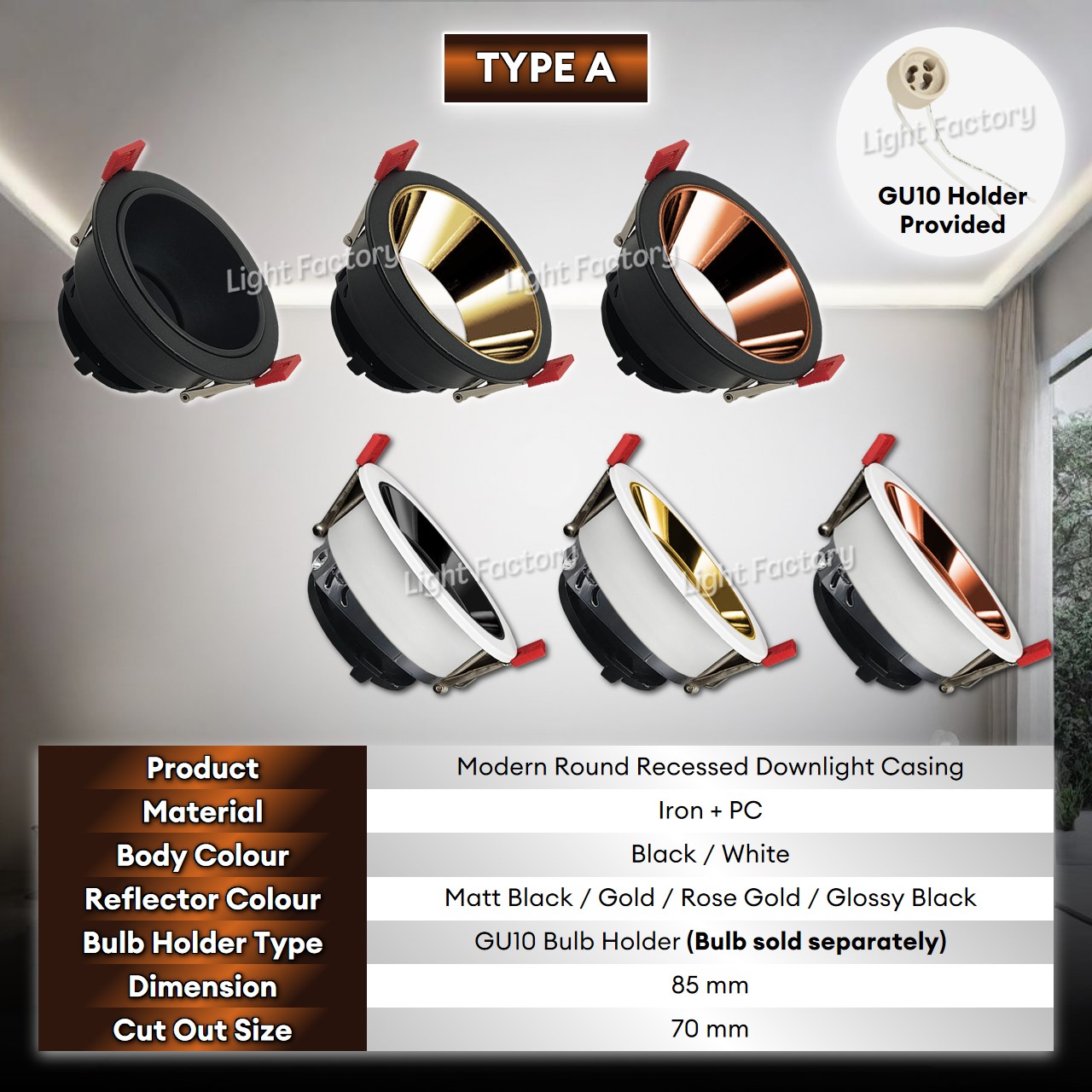 Recess Anti Glare Downlight Eyeball Casing Round / Single & Double ...
