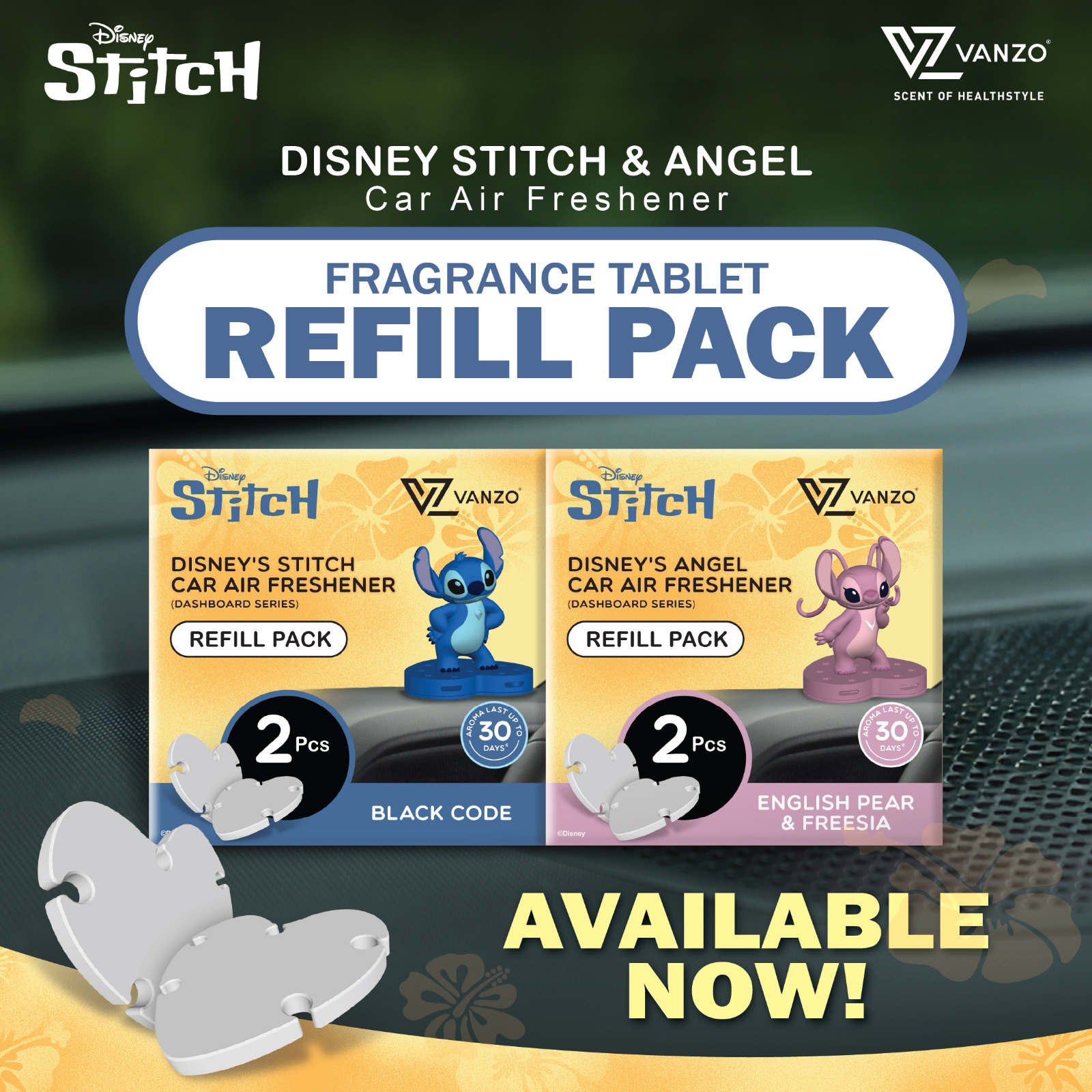 𝗩𝗔𝗡𝗭𝗢 Disney Stitch & Angel Dashboard Series Car Air Freshener (Refill ...