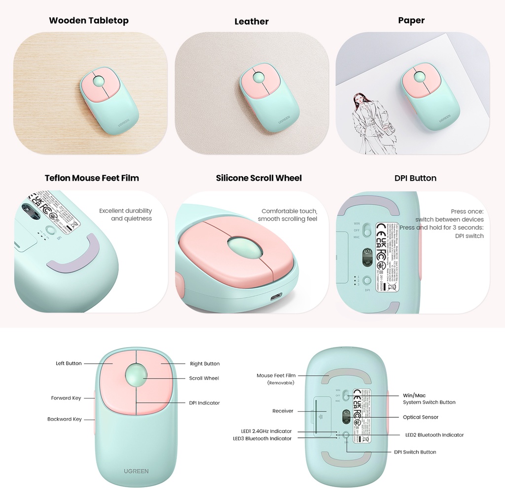 UGREEN Fun+ Rechargeable Dual Mode Wireless Mouse Silent Click 4000 DPI ...