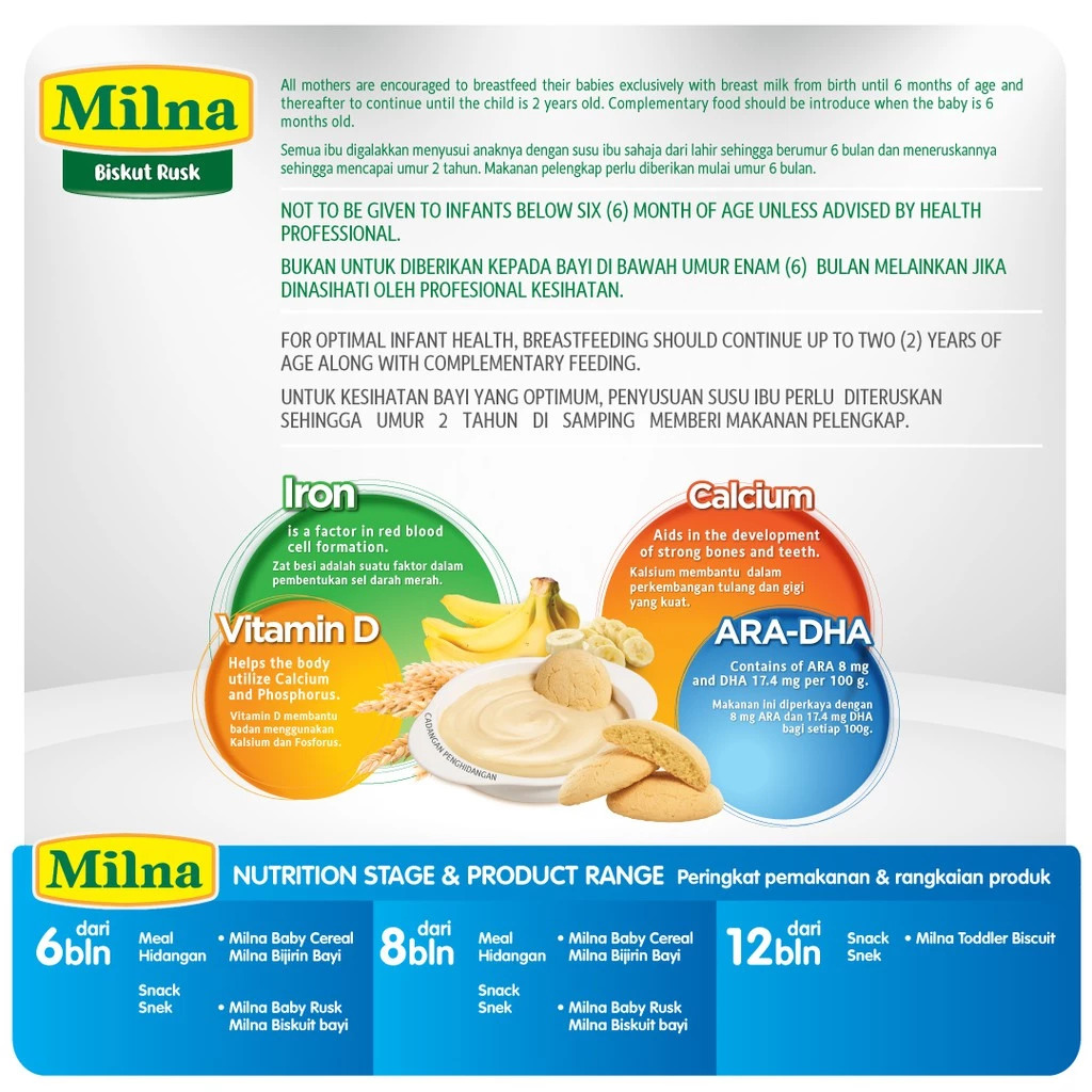 Milna Rusk Baby Biscuit 6m+ 130g & 260g | Shopee Malaysia