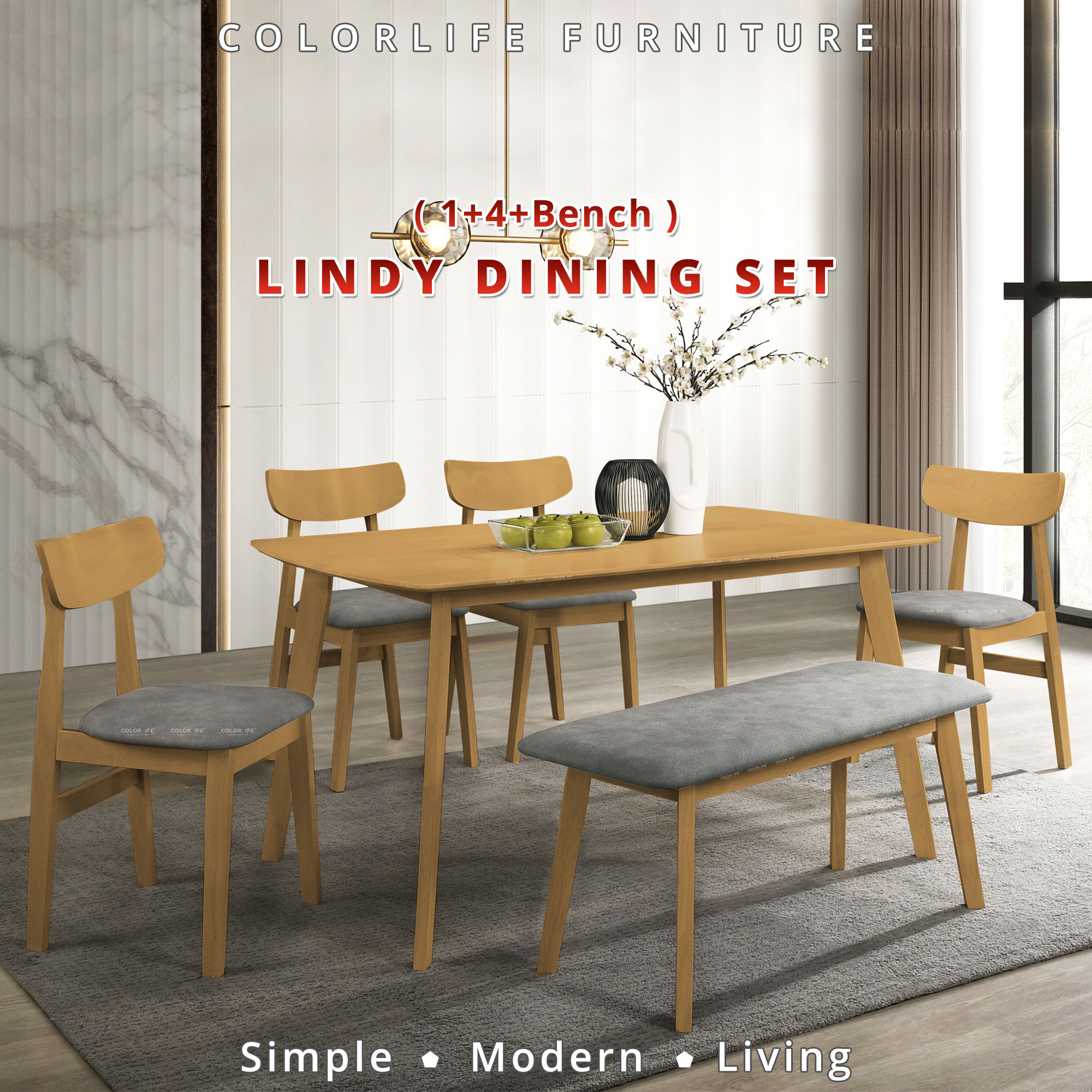 Color Life Dining Set (Lindy/Texas/Zoro) / Set Meja Makan 1+4+Bench ...