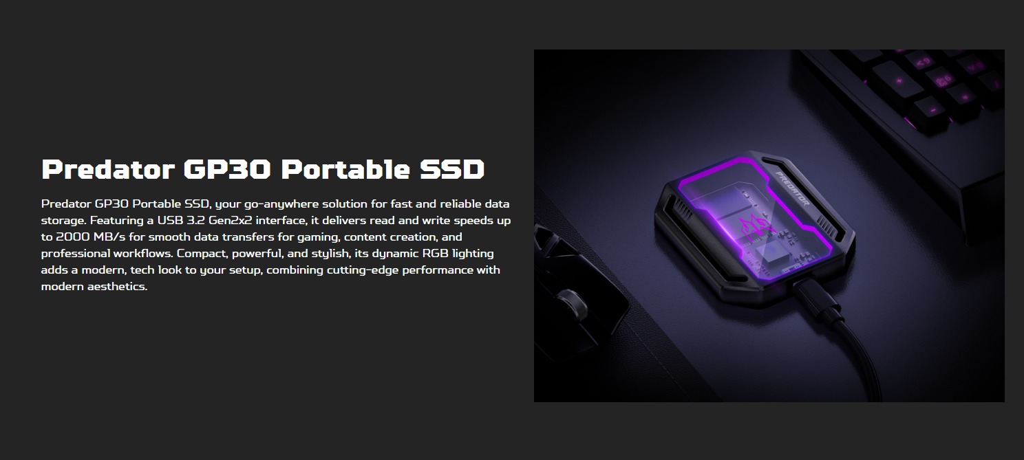 Predator GP30 Portable External SSD 1TB 2TB 4TB USB 3.2 Gen2 High Speed ...
