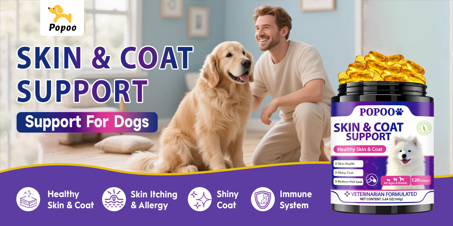 Popoo Skin and Coat for Dogs 120 Softgels Omega 3 Fish Oil Dog Treats ...