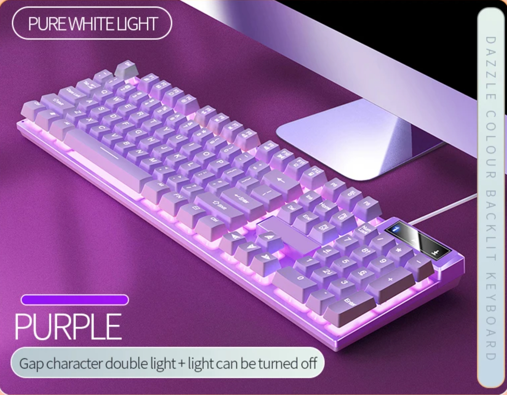 Cute Pink Purple Keyboard White Backlight K500 | Shopee Malaysia