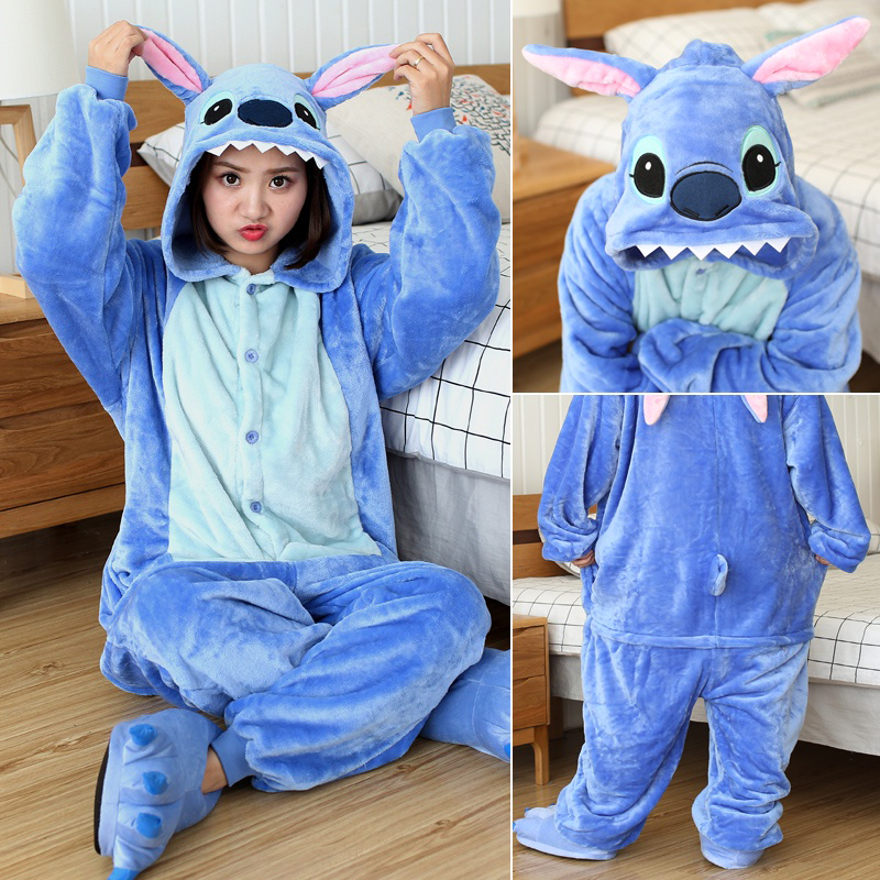 Adult Stitch jumpsuit Animal Onesies Cartoon Flannel Pajamas Unisex ...