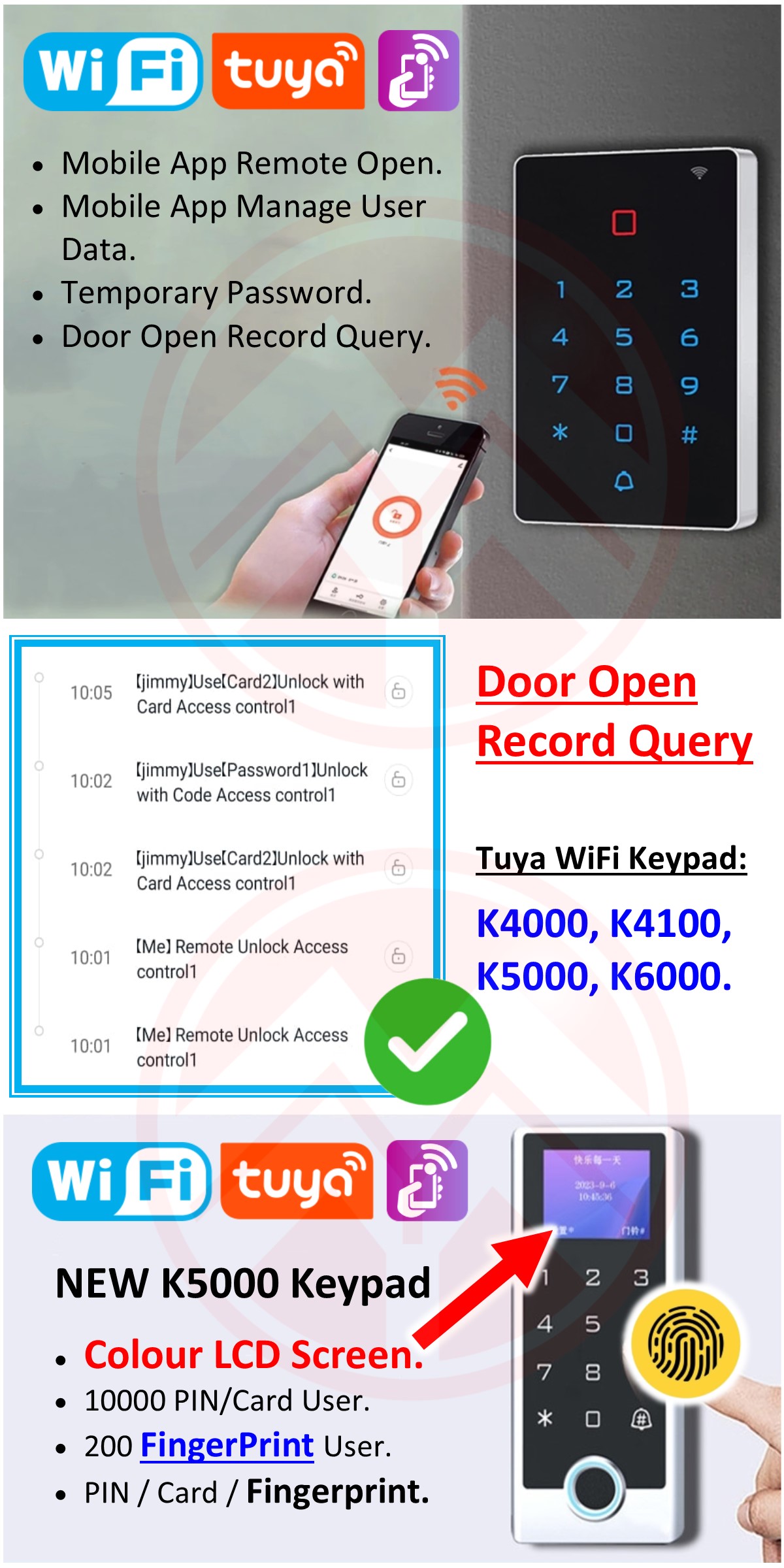 YMY K4000 / K4100 / K5000 / K6000 Tuya WiFi Fingerprint RFID DOOR ...