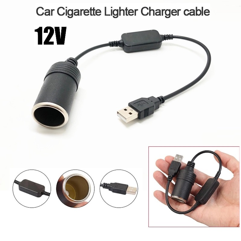 USB A Male to 12V Car Cigarette Lighter Socket Female Cable Converter