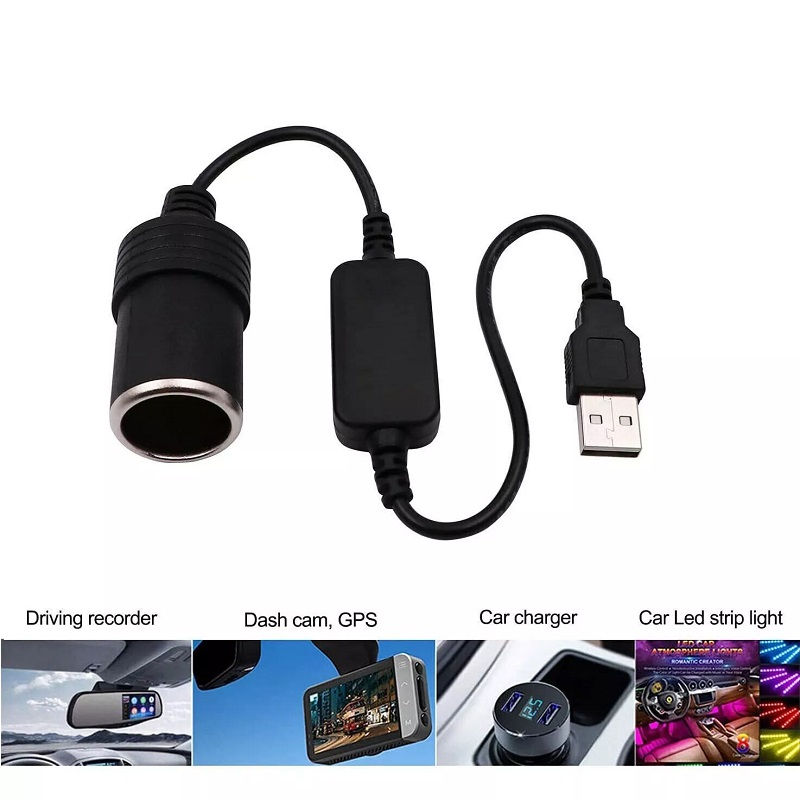 USB A Male to 12V Car Cigarette Lighter Socket Female Cable Converter