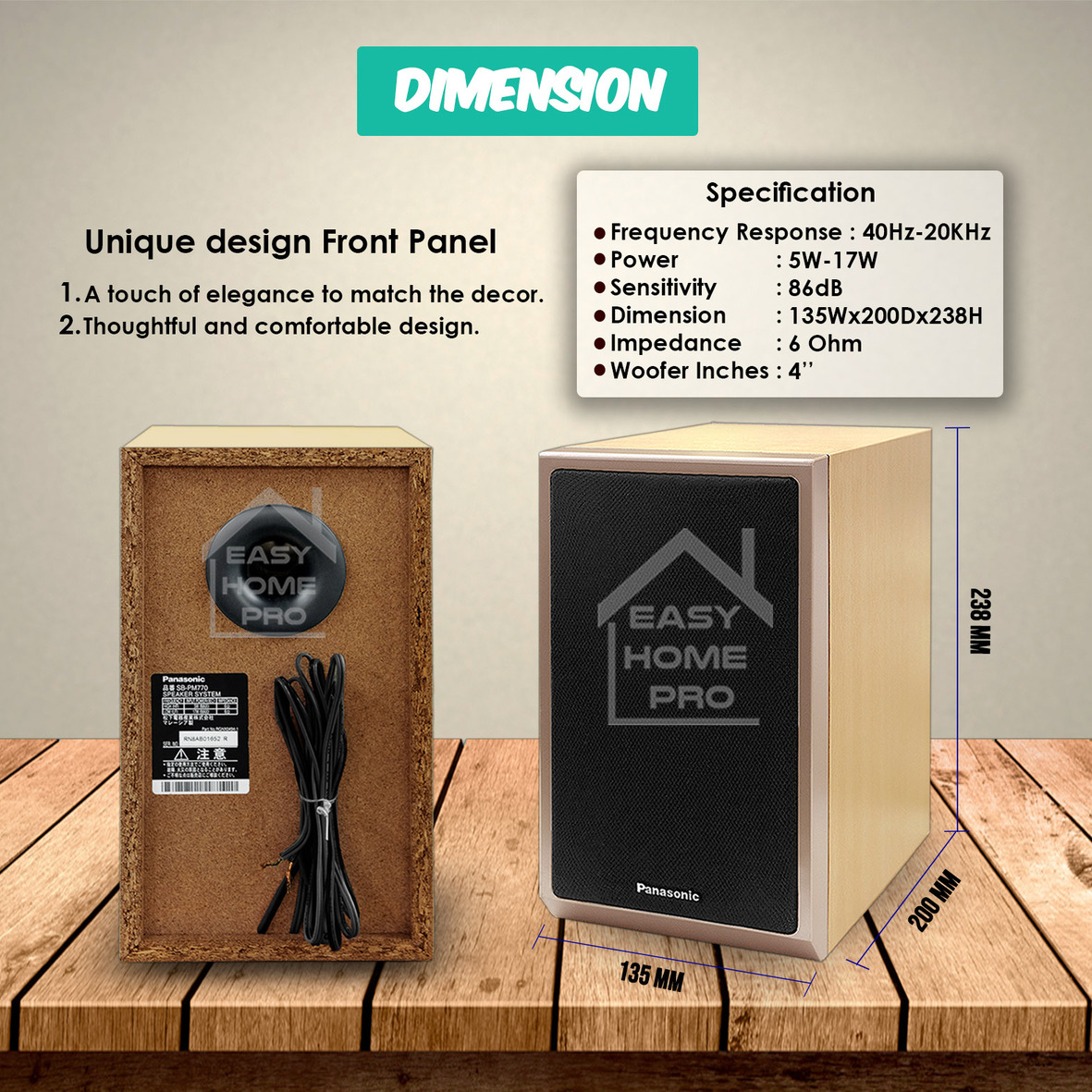 PANASONIC SPPM770 4" Passive Speakers Bookshelf Speakers Pair Home