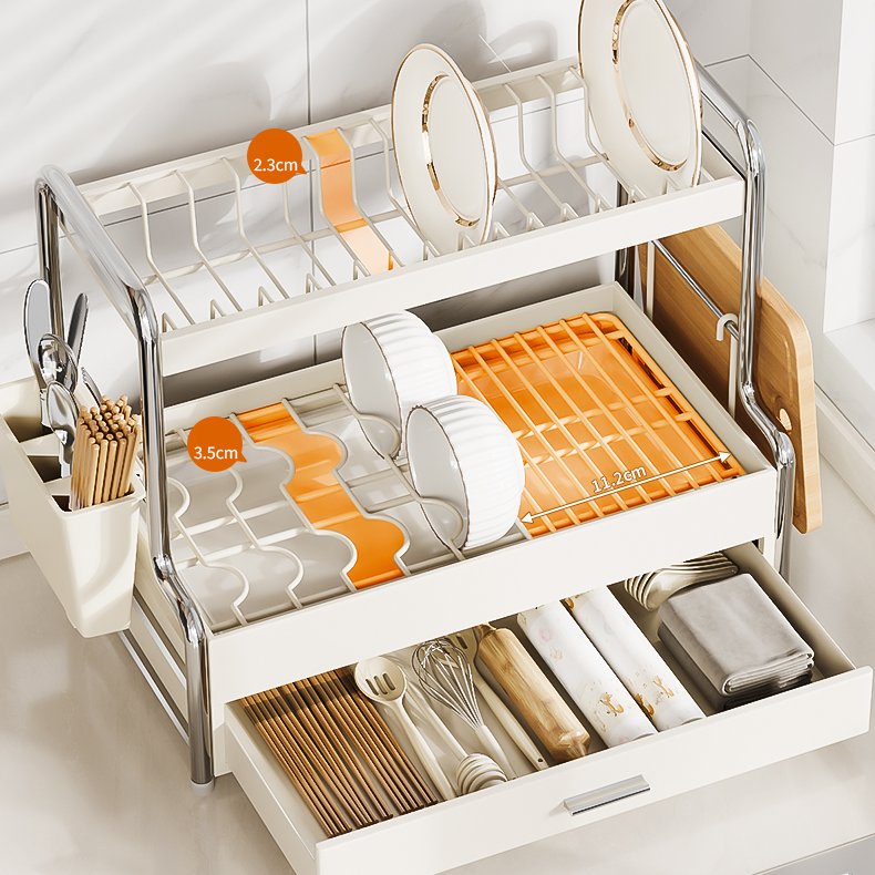 GSlife 1/2 Layer Dish Drainer Rack with Drawer Kitchen Storage Rack ...