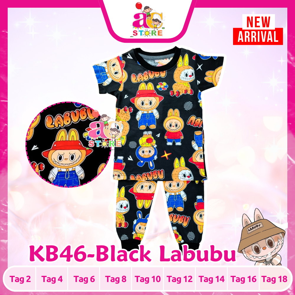 AC-(3m-9years)Labubu /Dino Baju Set Cotton Kids Pajamas Boy Pyjamas ...