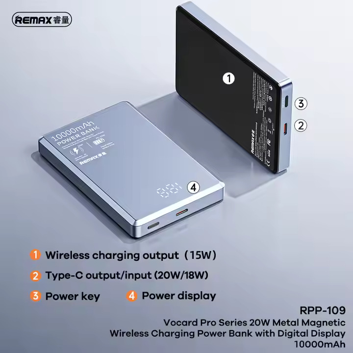 REMAX RPP-109 VOCARD SERIES 10000mAh WIRELESS 15W + PD20W POWER BANK ...