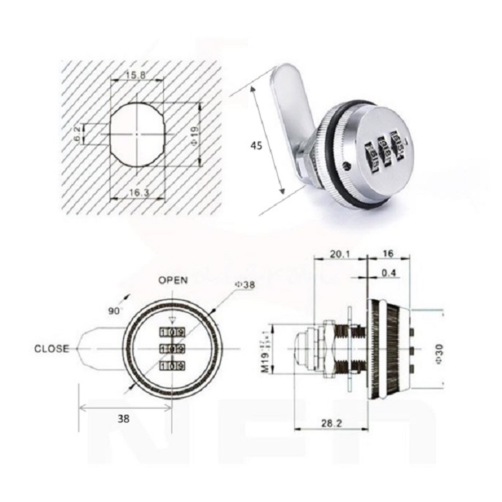 3 digit Combination Keyless 3Digit Pin Code Zink Alloy Mailbox Cabinet ...