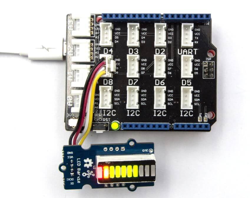 Grove - LED Bar v2.0, comprised of 10 segment LED gauge bar with MY9221 ...