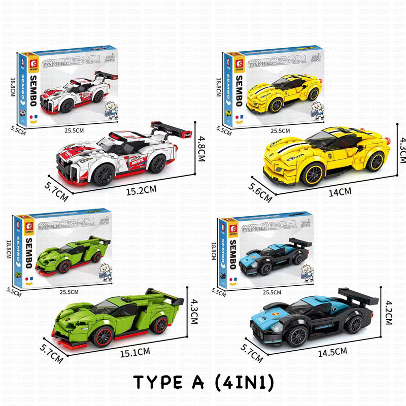 SEMBO BLOCK Famous Car Race Racing Sports Cars 4 in 1 Building Blocks ...