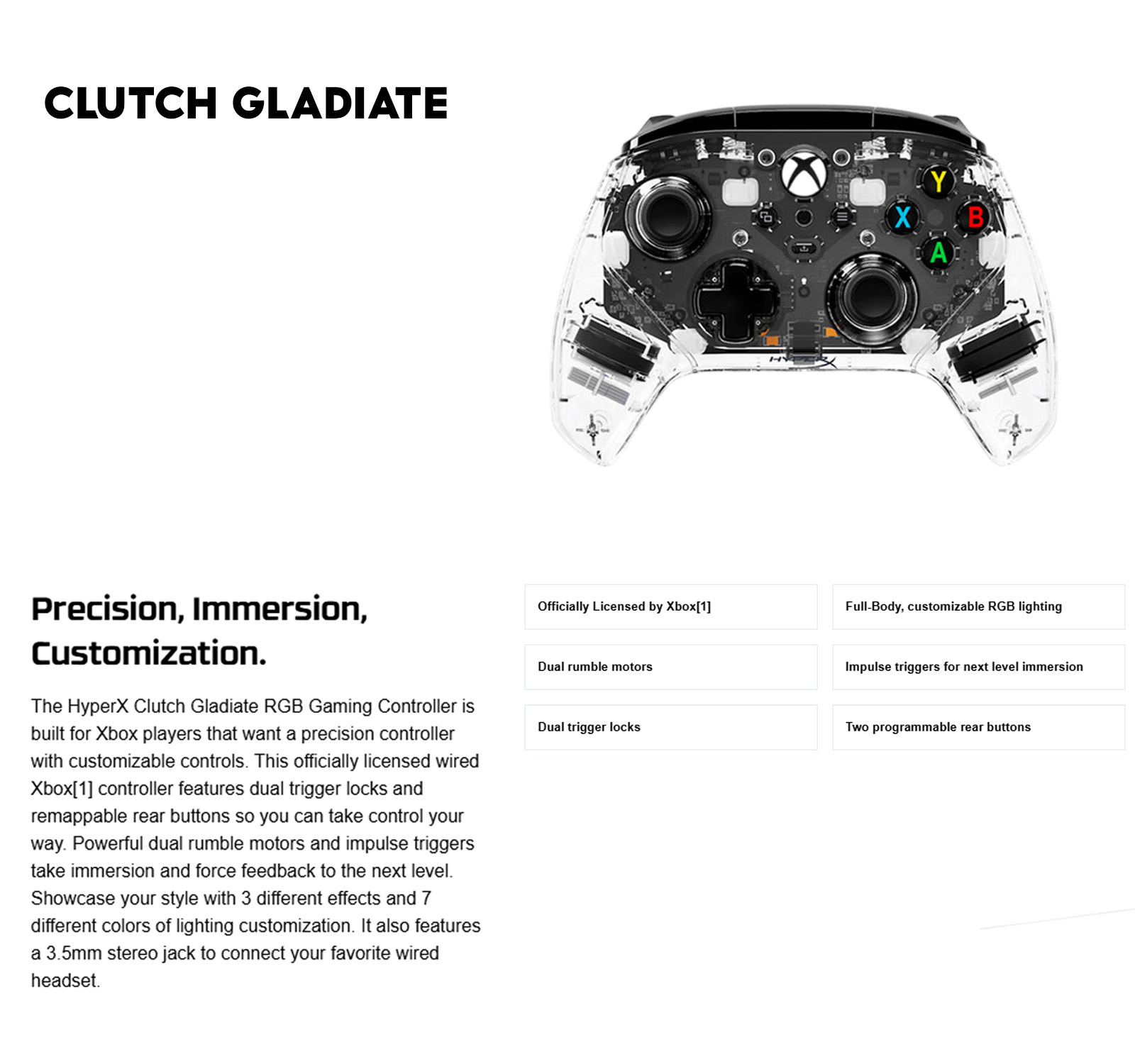 HyperX Clutch Gladiate Wired Gaming Controller with Dual Rumble Motors ...