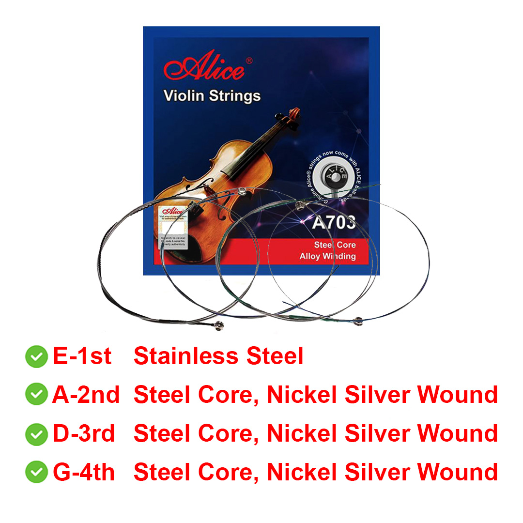 ALICE A703 Violin String SET 4 Strings E A D G for 4/4 Size Tali Violin ...