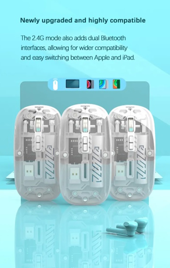 Transparent Bluetooth Wireless Mouse Rechargeable with LED Dual Mode ...