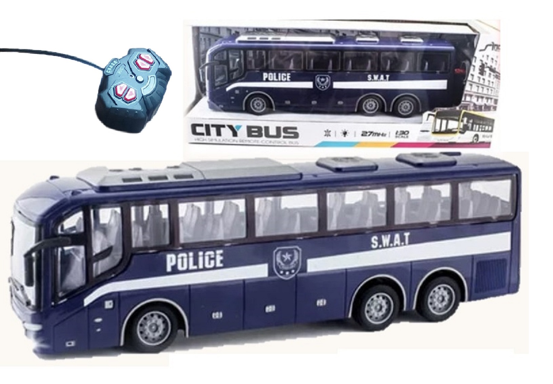 1:30 Scale High Simulation Remote Control Police Bus Toy For Kid RC ...