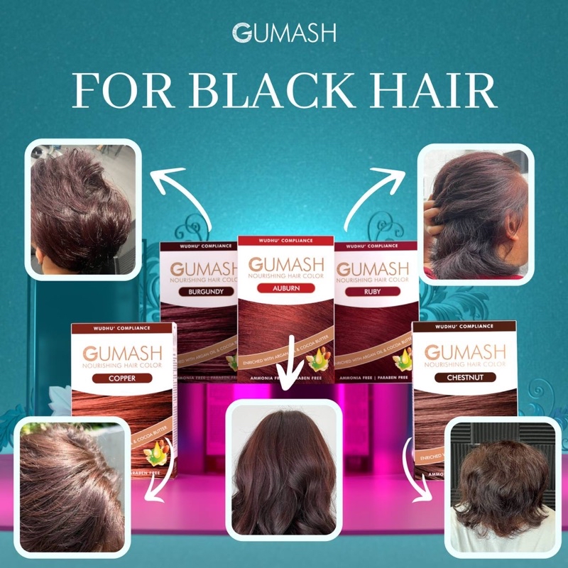 GUMASH Hair Color Pewarna Rambut Halal Telap Air Sah Solat Warna Cantik ...