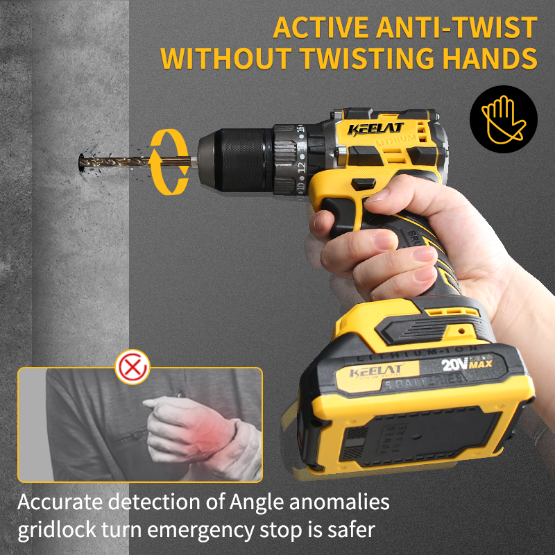 KEELAT KCD012 Brushless Anti-Kickback 13MM 20V Smart Cordless Drill Set ...