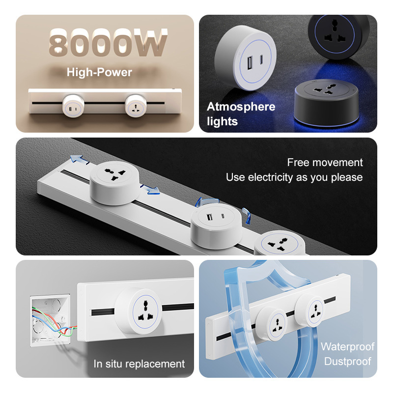 【⚡10 Years Warranty⚡】Power Track Socket 8000W Universal Outlet Flat Pin ...