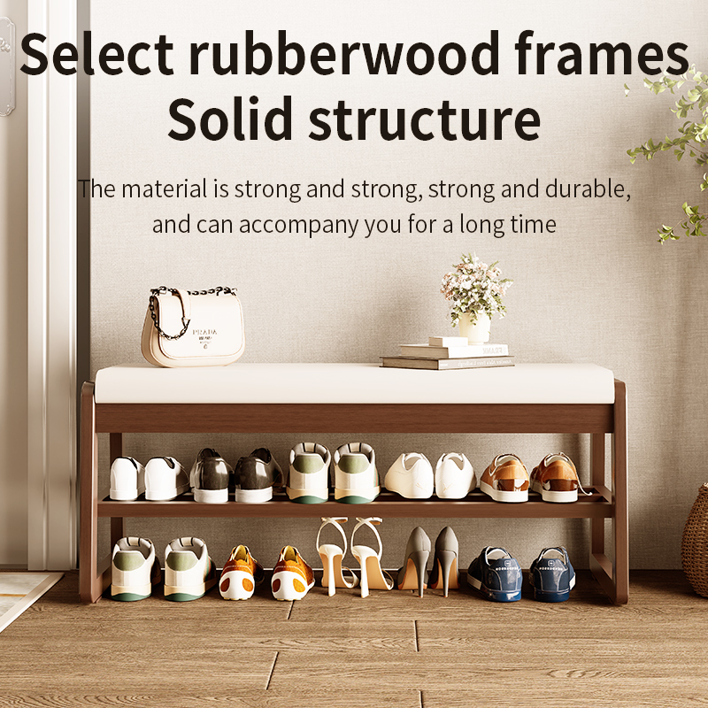 Solid Wood Shoe Bench with Cushion Bench, Integrated Shoe Change Bench ...