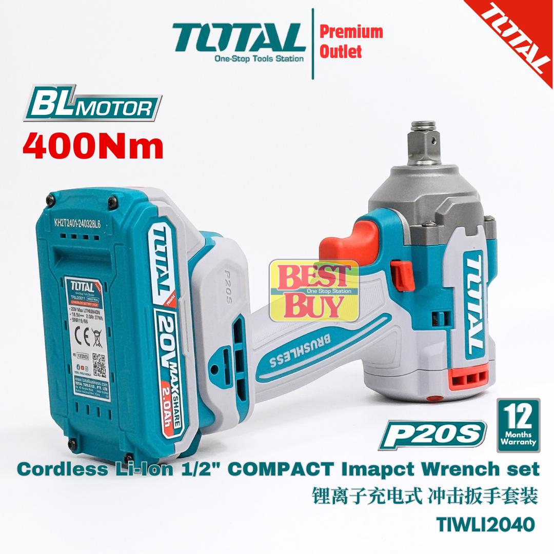 TOTAL 20V Cordless 2 IN1 COMBO SET, 400Nm BL motor Impact wrench +W ...