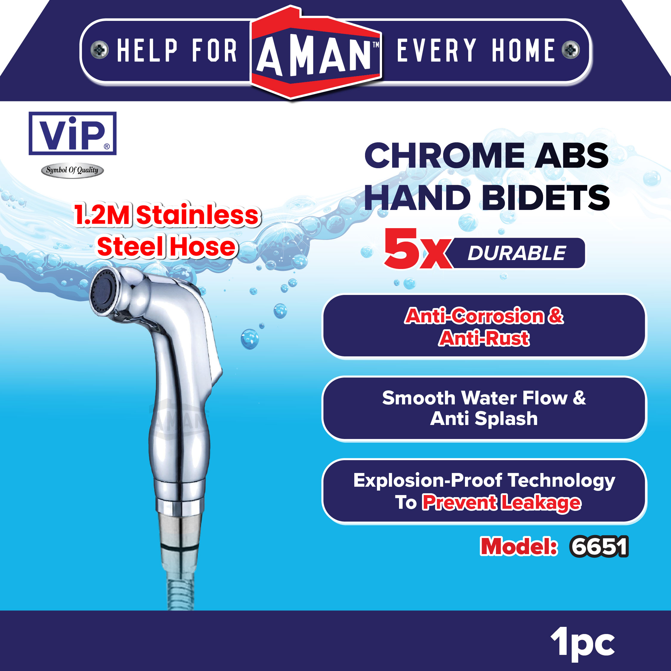 VIP 1.2m Chrome ABS Hand Bidet With Stainless Steel Hose Bidet Spray ...