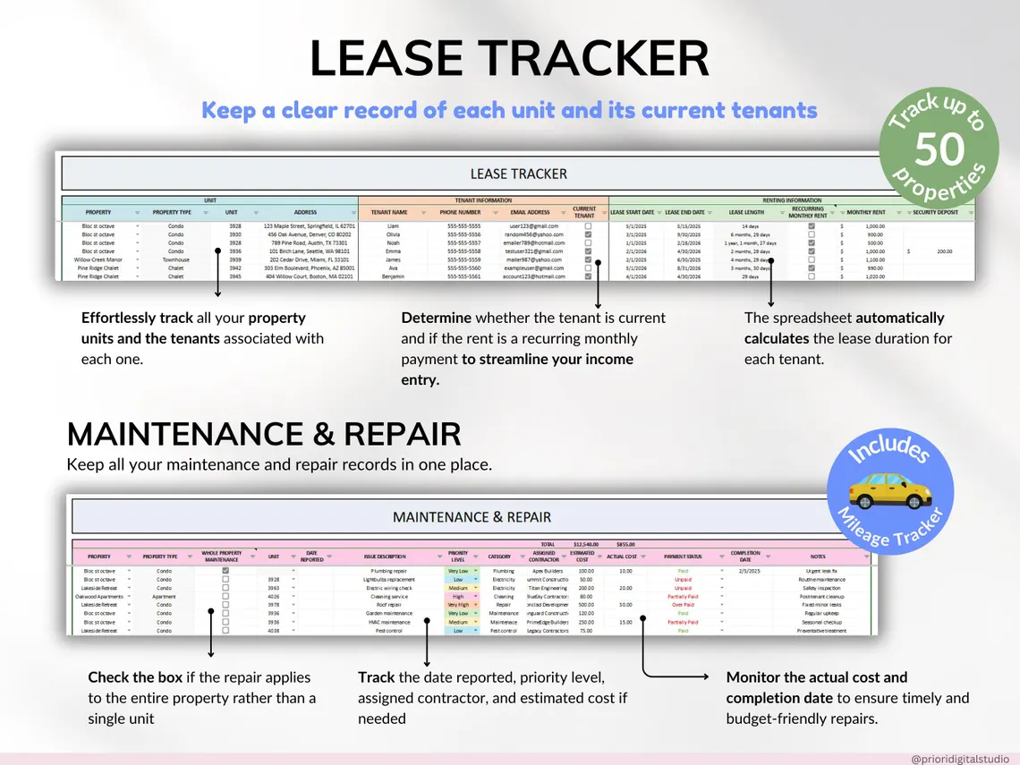 (Auto Invoice) Rental Property Tracker Landlord Spreadsheet Multi ...