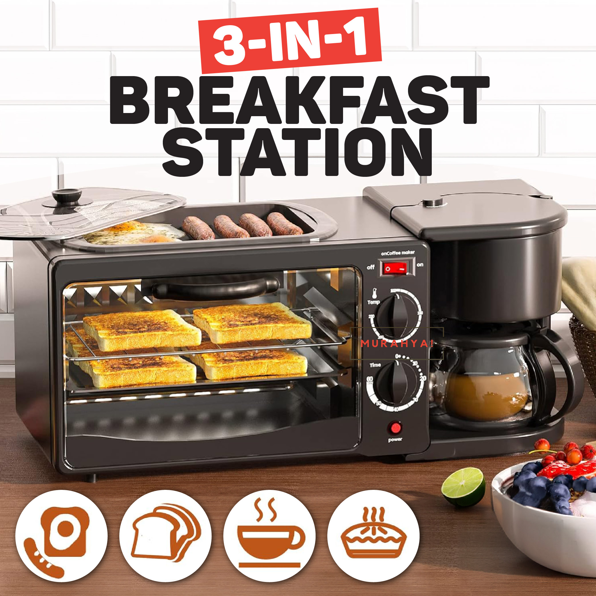 Breakfast Maker 3 IN 1 Coffee Maker Multi-Functional Electric Grill ...