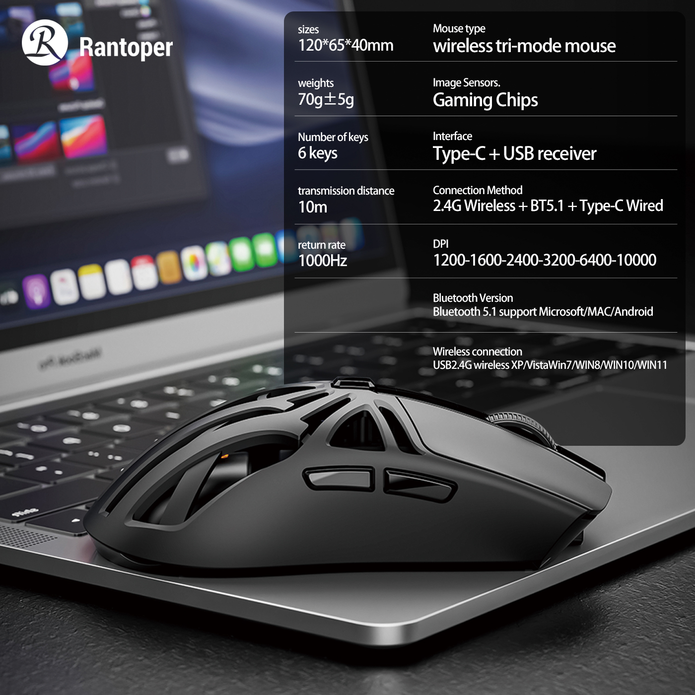 Rantoper RS8 Wireless GamingMouse/Rechargeable | Wireless 2.4G ...
