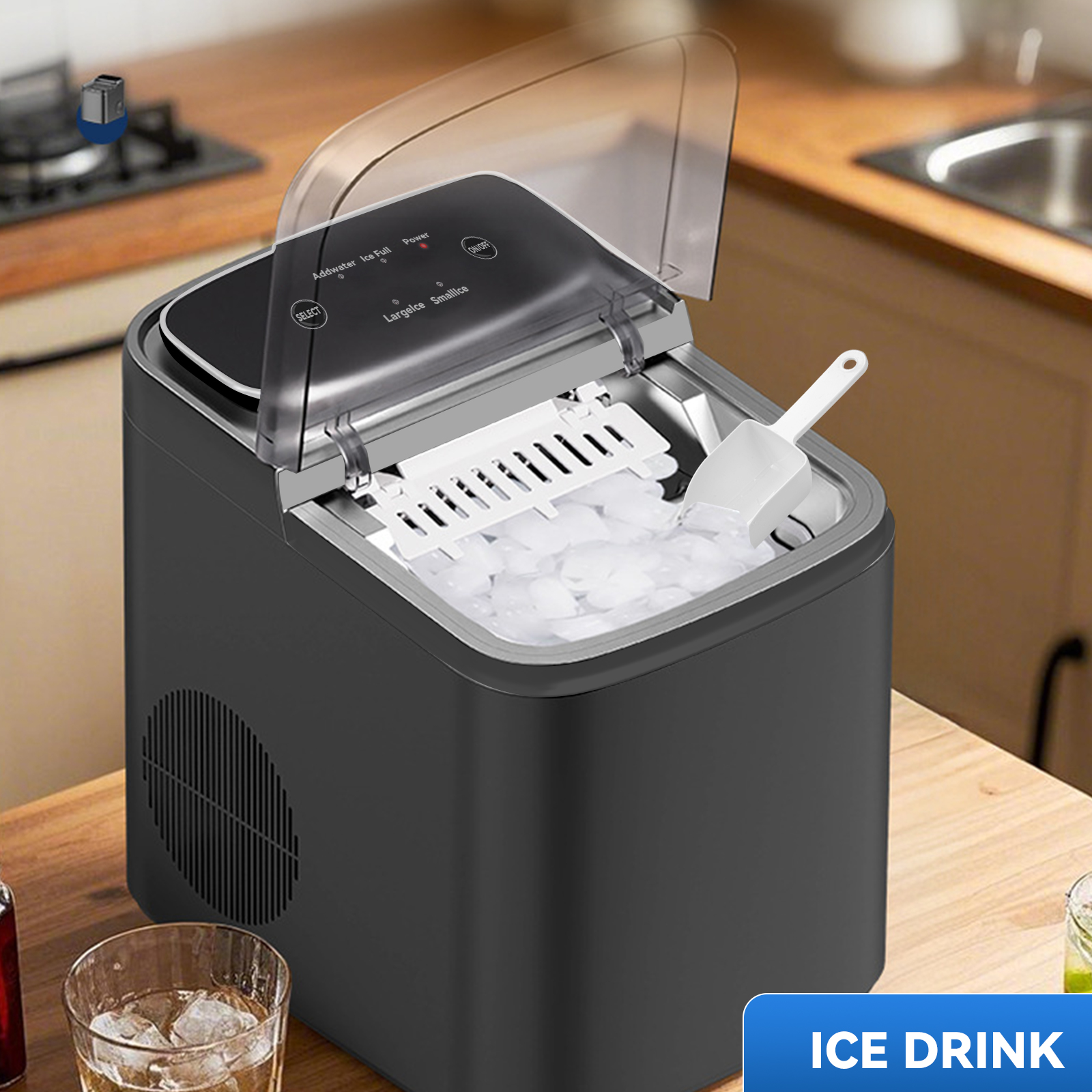 SUKINBO Commercial Mini Ice Maker 12KG/24H Countertop Ice Making ...
