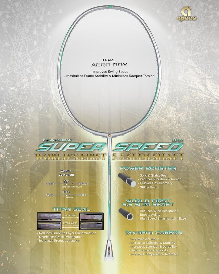APACS Racket WORLD'S SLIMMEST SHAFT 5.5mm SUPER SPEED ( 100% Original ...